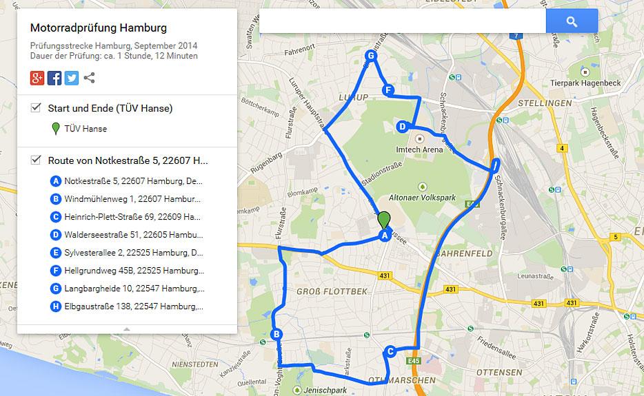 Motorradprüfung Route Hamburg